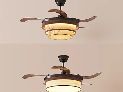 Modern Ceiling Fan Light With White Lampshade And Brown Wooden Blades Design 3d model