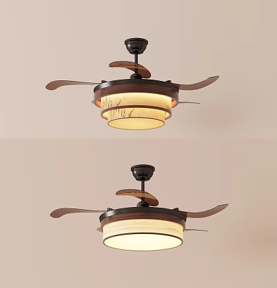 Modern Ceiling Fan Light With White Lampshade And Brown Wooden Blades Design 3d model