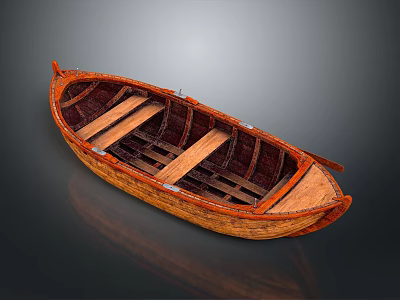 Traditional Wooden Boat With Open Design And Wooden Seats Classic Structure 3d model