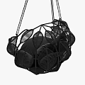 Black Woven Hanging Chair With Leaf Design And Black Pillows Cushion
