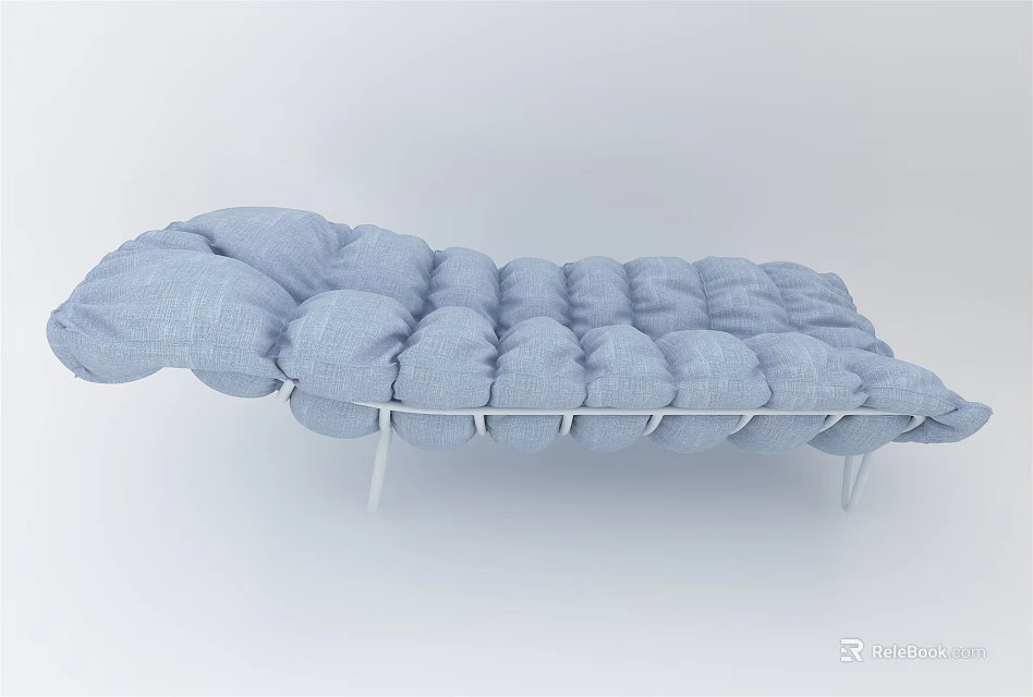 Light Blue Fabric Lounge Chair With Padded Tufted Design And White Metal Frame 3d model 