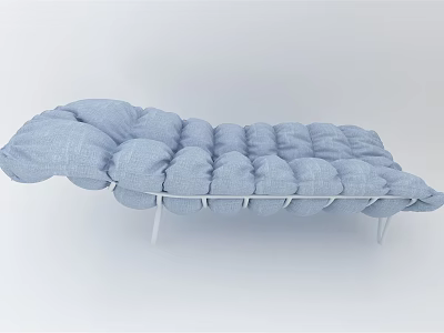 Light Blue Fabric Lounge Chair With Padded Tufted Design And White Metal Frame 3d model