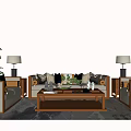 Modern Sofa and Coffee Table Set With Throw Pillows Table Lamps Side Tables And Plants 3d model