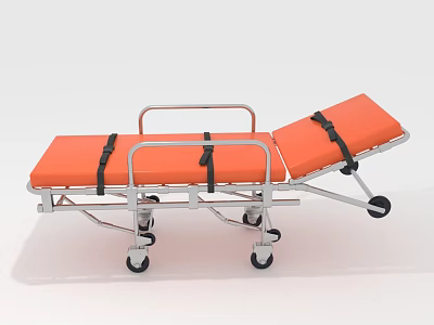 Commercial Medical Stretcher Equipment with Orange Surface Metal Frame Black Straps and Wheels 3d model