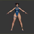 Stylish Blue Outfit With Double Buns Blue High Heels Arm Cuffs And Ankle Cuffs