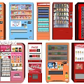 Assorted Colored Vending Machines Featuring Coca Cola Drinks And Snacks