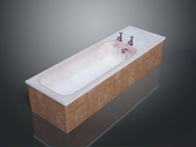 Modern Bathtub With White Interior And Brown Tile Exterior Featuring Dual Faucets 3d model
