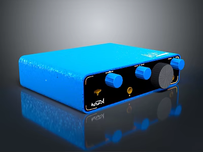 Blue Mackie External Audio Interface with Knobs and Ports for Computer Audio Production 3d model