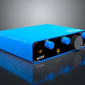 Blue Mackie External Audio Interface with Knobs and Ports for Computer Audio Production