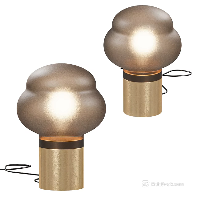 Modern Elegant Gold Table Lamp With Cloud Shaped Shade And Wooden Base 3d model 