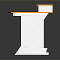 Modern Office Desk Design With White Surface Orange Trim Drawers And Attached Shelf