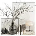 Modern Home Decorative Ornament Set With Glass Vase Branches Lamp And Stacked Books