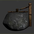 Rustic Garden Ornament Featuring Stone Container Wooden Lever And Natural Mossy Texture