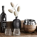 Kitchen Decorative Ornaments Set With Wooden Shelf Metal Tins Glass Jars Coffee Machine And Marble Tray