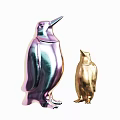 Two Piece Penguin Decorative Figurine Set With Gradient Color And Gold Finish