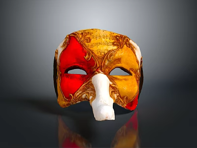 Decorative Home Mask With Yellow Red And Gold Ornate Patterns And White Nose 3d model