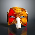 Decorative Home Mask With Yellow Red And Gold Ornate Patterns And White Nose