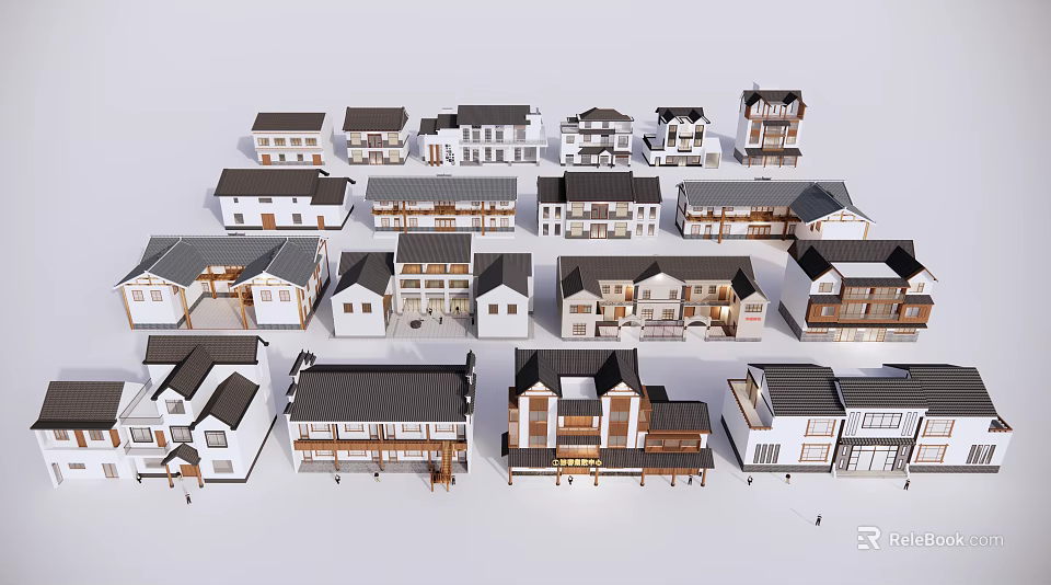 Various Traditional And Modern House Models With Different Roof And Exterior Designs 3d model 