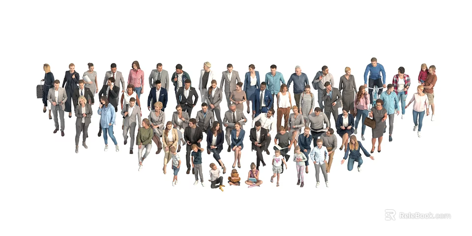 Diverse Group of People Standing Together in Various Poses and Casual Attire 3d model 