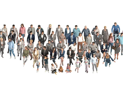 Diverse Group of People Standing Together in Various Poses and Casual Attire 3d model