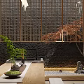 Traditional Tea Room Interior Design With Wooden Furniture Tatami Seating And Tea Sets