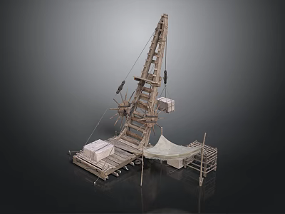 Industrial Construction Crane Structure With Metal Boom Arm And Base Platform 3d model