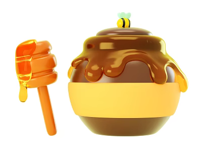 Sweet Honey Jar with Dripping Honey and Wooden Dipper and Bee 3d model Sweet Honey Jar with Dripping Honey and Wooden Dipper and Bee 3d model