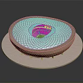 Modern Circular Stadium Architectural Model With White Lattice Roof And Green Field