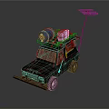Rusty Off Road Vehicle With Blue Barrel And Antenna On Roof