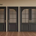 Black Double Doors With Glass Panels And Arch Design For Interior 3d model