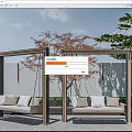 Outdoor Hanging Chairs with Metal Frames and Beige Cushions in Patio Garden Under Blue Sky
