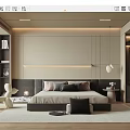 Modern Bedroom Interior Design With Bed Nightstand Closet And Decorative Lighting