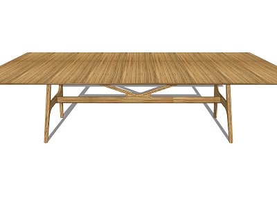 Wooden Rectangular Dining Table With Crossed Leg Design And Smooth Natural Surface 3d model