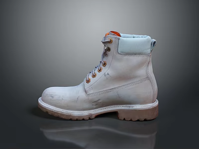 White High Top Leather Boots With Cuffed Top Orange Laces And Thick Sole 3d model