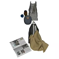 Carved Sculpture Art Pieces Showcasing Handcrafted Bags Container And Wooden Elements