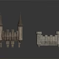 Detailed Two Stone Castle Models With Spire Towers And Wall Structures