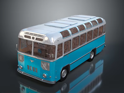 Vintage Blue And Silver Bus Exterior With Classic Design And Large Windows 3d model