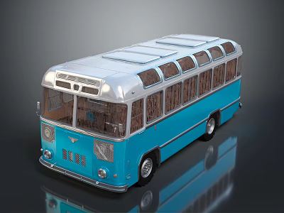 Vintage Blue And Silver Bus Exterior With Classic Design And Large Windows 3d model