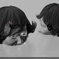 Human Head Model With Short Black Hair And Detailed Facial Organs