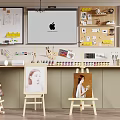 Creative Artist's Desk With Painting Supplies Easels And Wall Corkboard In Studio