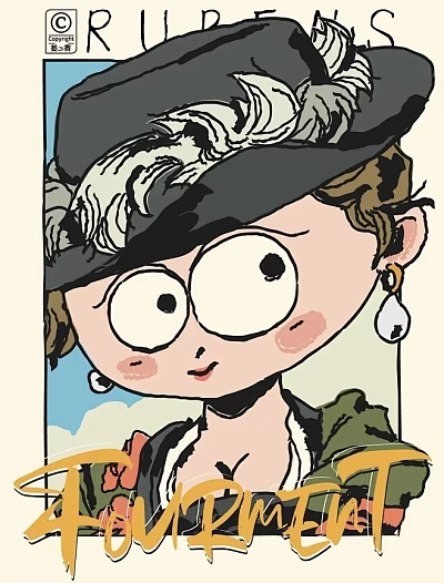 Oil Painting of Cartoon Style Woman With Big Eyes Hat And Earrings Blush On Cheeks 3d model