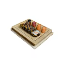 Assorted Fresh Sushi Platter With Salmon Sashimi And Rolls On Wooden Board