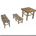 Rustic Wooden Table And Benches Set With Natural Wood Texture And Simple Design