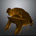 Golden Frog Sculpture Stylized Design With Textured Surface And Sitting Posture