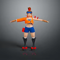 Game Movie Character Wearing Orange Crop Top Blue Shorts Goggles And Red Decorated Roller Skates