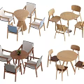 Modern Round Table And Chair Sets With Various Designed Seats And Wooden Frames 3d model