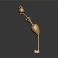 Golden Abstract Humanoid Character with Curly Hair Spherical Body and Slender Limbs on Dark Background