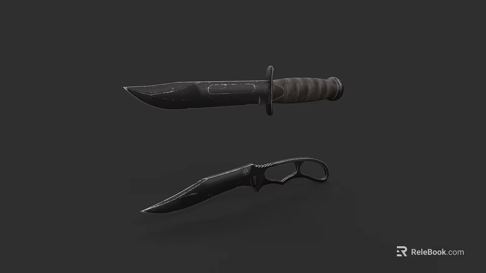 Military Style Knives With Textured Handle And Sheath For Tactical Use 3d model 