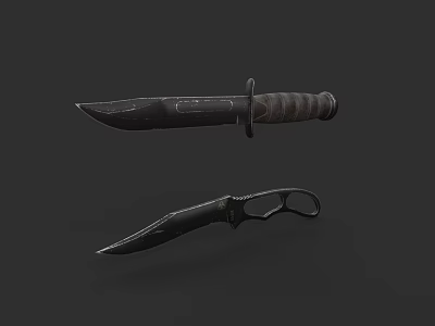 Military Style Knives With Textured Handle And Sheath For Tactical Use 3d model