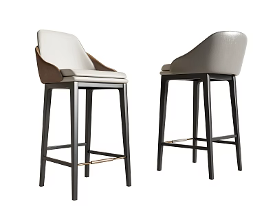 Modern Leather Bar Stools With Gray And Beige Upholstery And Wooden Legs 3d model